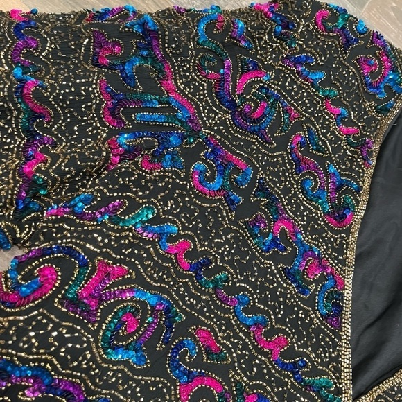 Scala Women Beaded sequin Black & rainbow Cardigan Jacket Blouse Sz 2x - Picture 6 of 8
